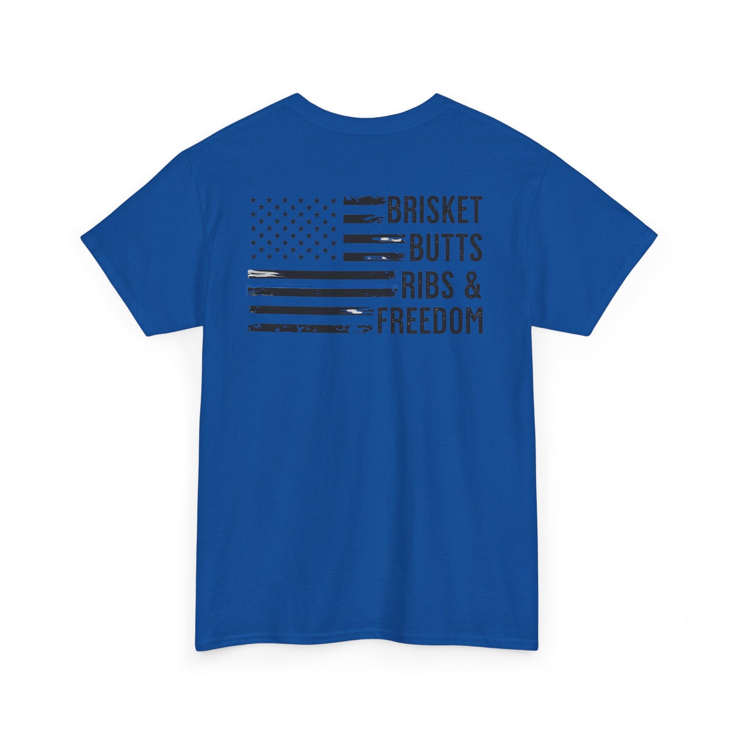 Thin Blue Line Patriotic BBQ Shirt Brisket Butts Ribs Smoker Tee | American Flag Grill