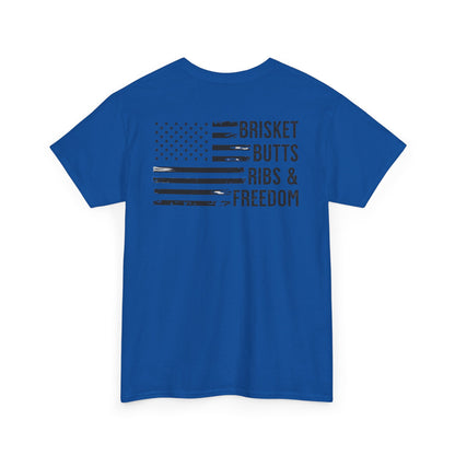 Thin Blue Line Patriotic BBQ Shirt Brisket Butts Ribs Smoker Tee | American Flag Grill